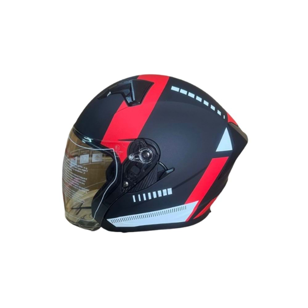 NS YAZLIK KASK ÇENESİZ VİZÖRLÜ MAT SİYAH KIRMIZI A8 - XL