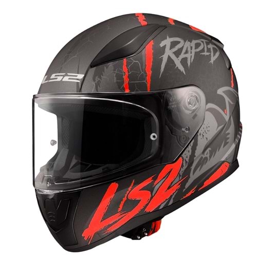 LS2 RAPID 2 RAVEN MAT SİYAH-BEYAZ-KIRMIZI-NEON SARI KASK - XXL