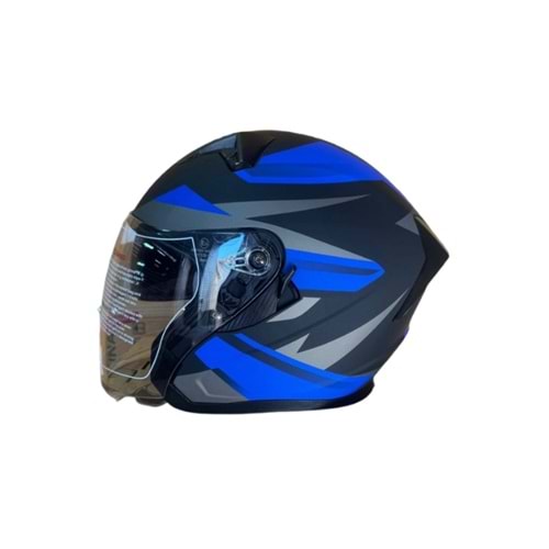 NS YAZLIK KASK ÇENESİZ VİZÖRLÜ MAT SİYAH MAVİ A1 - XXL