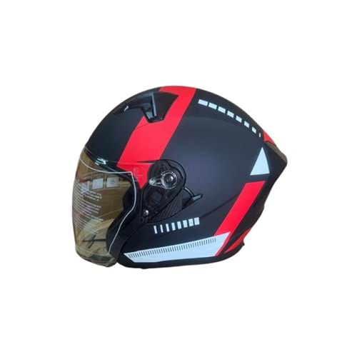 NS YAZLIK KASK ÇENESİZ VİZÖRLÜ MAT SİYAH KIRMIZI A8 - XXL