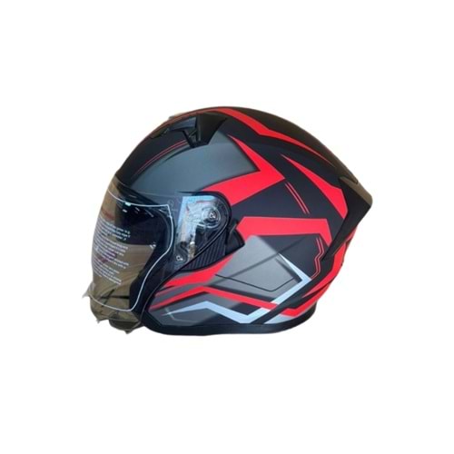 NS YAZLIK KASK ÇENESİZ VİZÖRLÜ MAT SİYAH KIRMIZI A9 - XXL