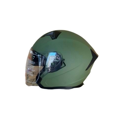 NS YAZLIK KASK ÇENESİZ VİZÖRLÜ MAT YEŞİL - XXL